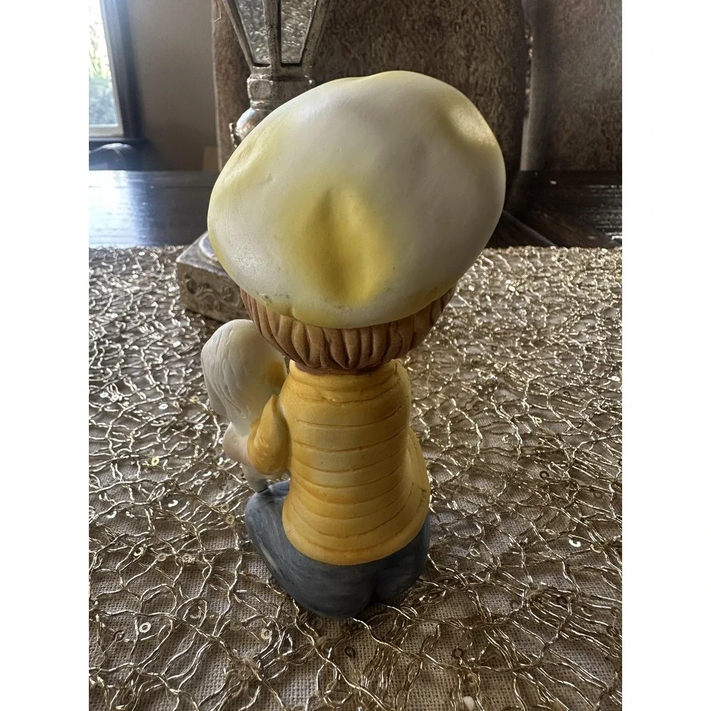 Vintage Korea Boy With Dog Ceramic Figurine Yellow Hat Red Shoes Decor‎ Kitsch